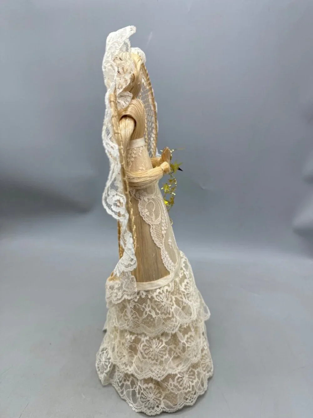 Handcrafted Straw & Lace Angel Figurine Intricate Lace Details READ